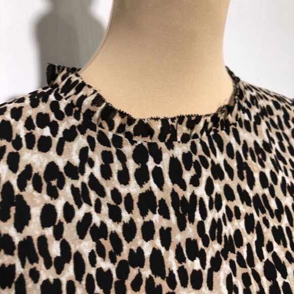 Loft Dress Womens XL Brown Black Leopard Print Babydoll Ruffle Flutter Sleeve - Picture 6 of 16